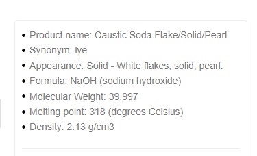 caustic soda specification